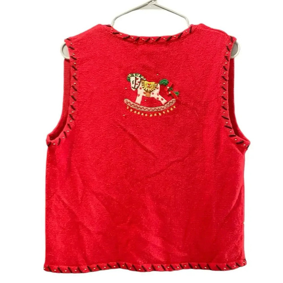 Segue Red Ugly Christmas Horse holiday knit sweater Vest Size Small - Picture 3 of 4